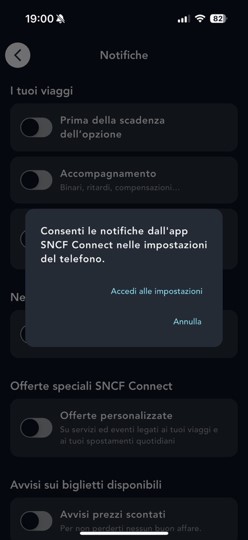 Autorizzare la ricezione delle notifiche di SNCF Connect