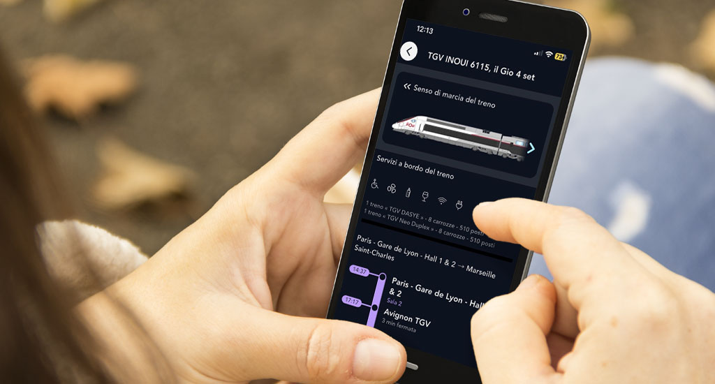Schermata della ricerca per numero di treno dell'applicazione SNCF Connect
